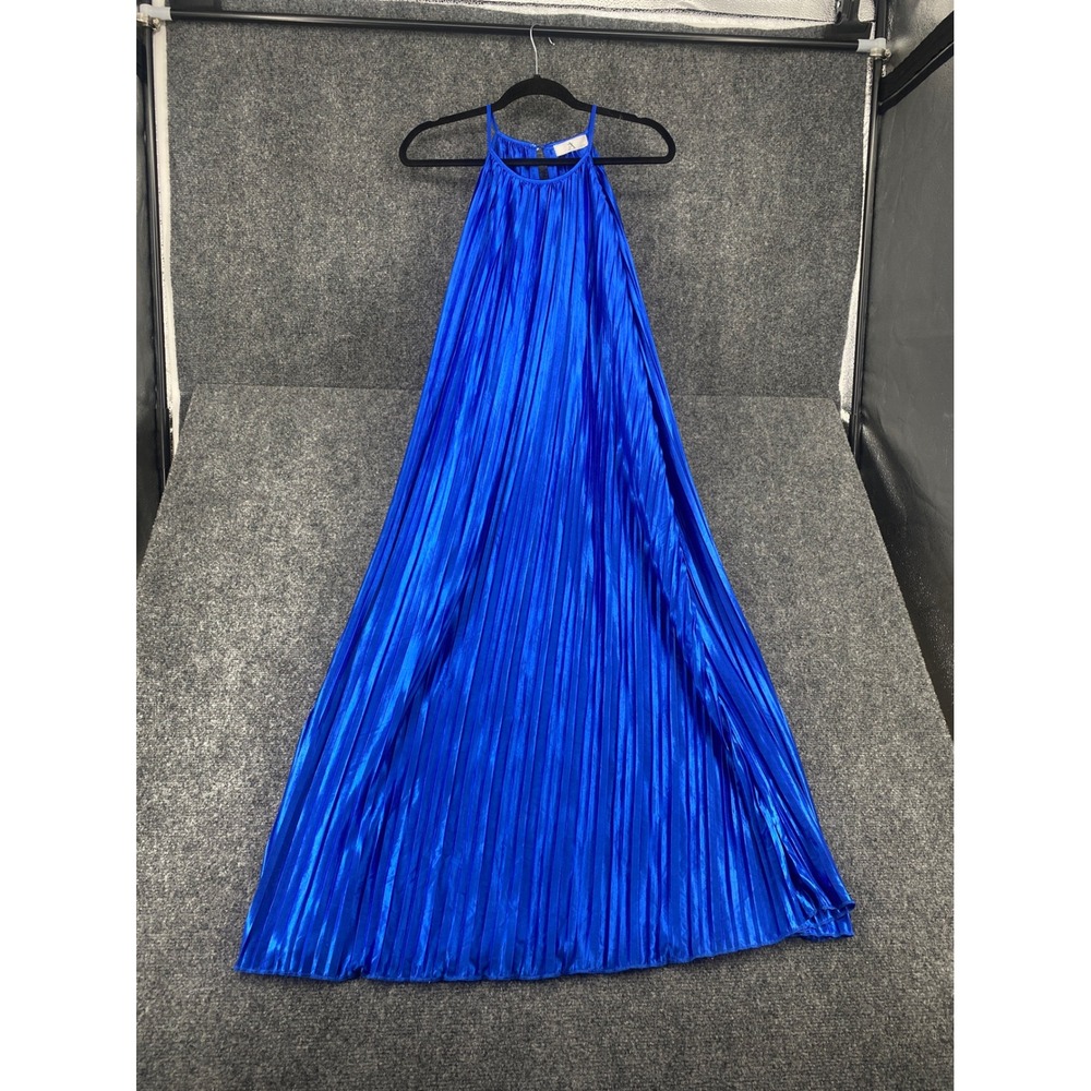 ASTR the Label Pleated Maxi Dress Womens S/M Royal Blue Halter Neck Evening Gown